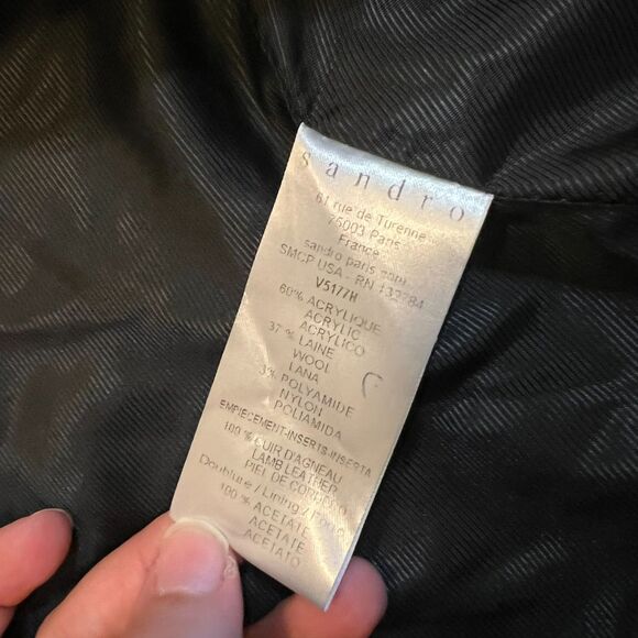 Sandro Paris Wool & Leather Blue Marine Black Knit Jacket w/ Chain Size 36 /US 4 - Picture 8 of 8